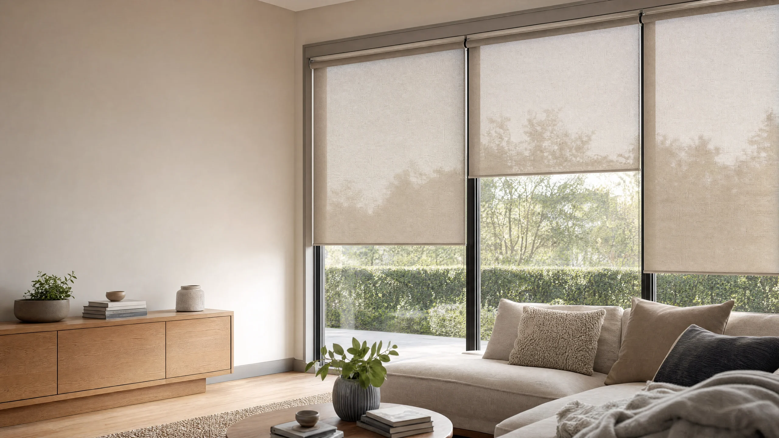 Quality fabric window blinds in a modern living room